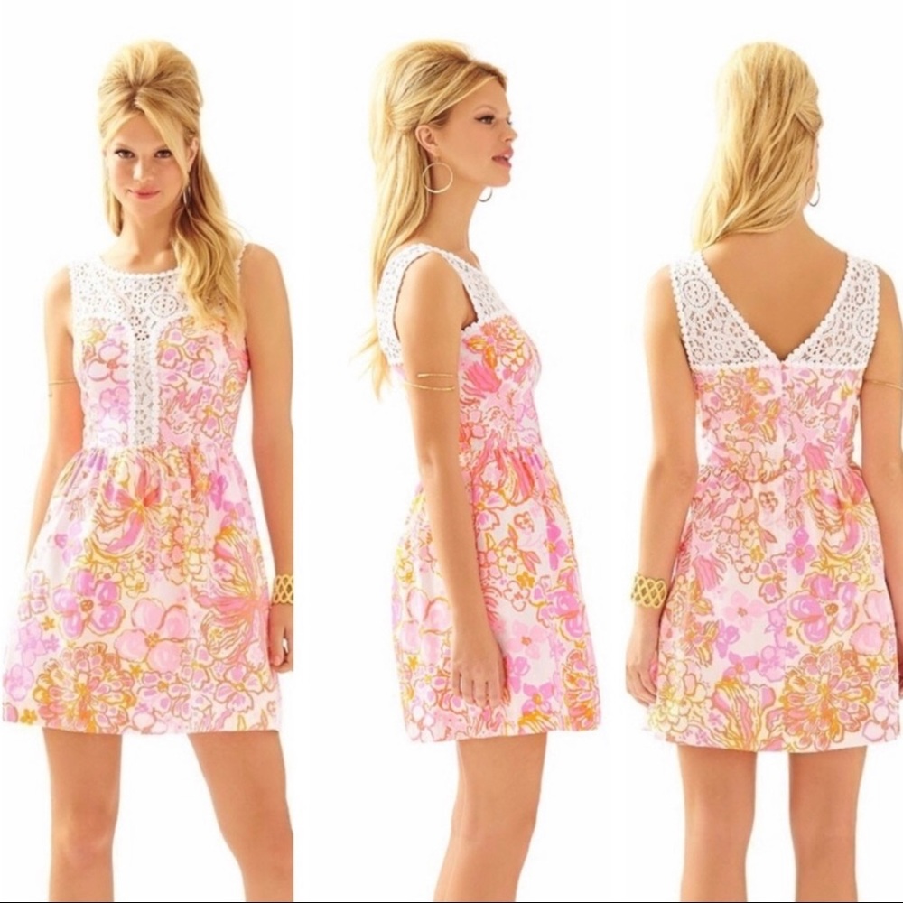Lilly Pulitzer Reagan Lace Bodice Mini Dress Happiness Is Resort White Size 4